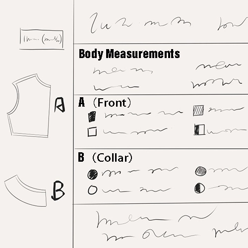 A diagram showing the body measurements on the back of a sewing pattern