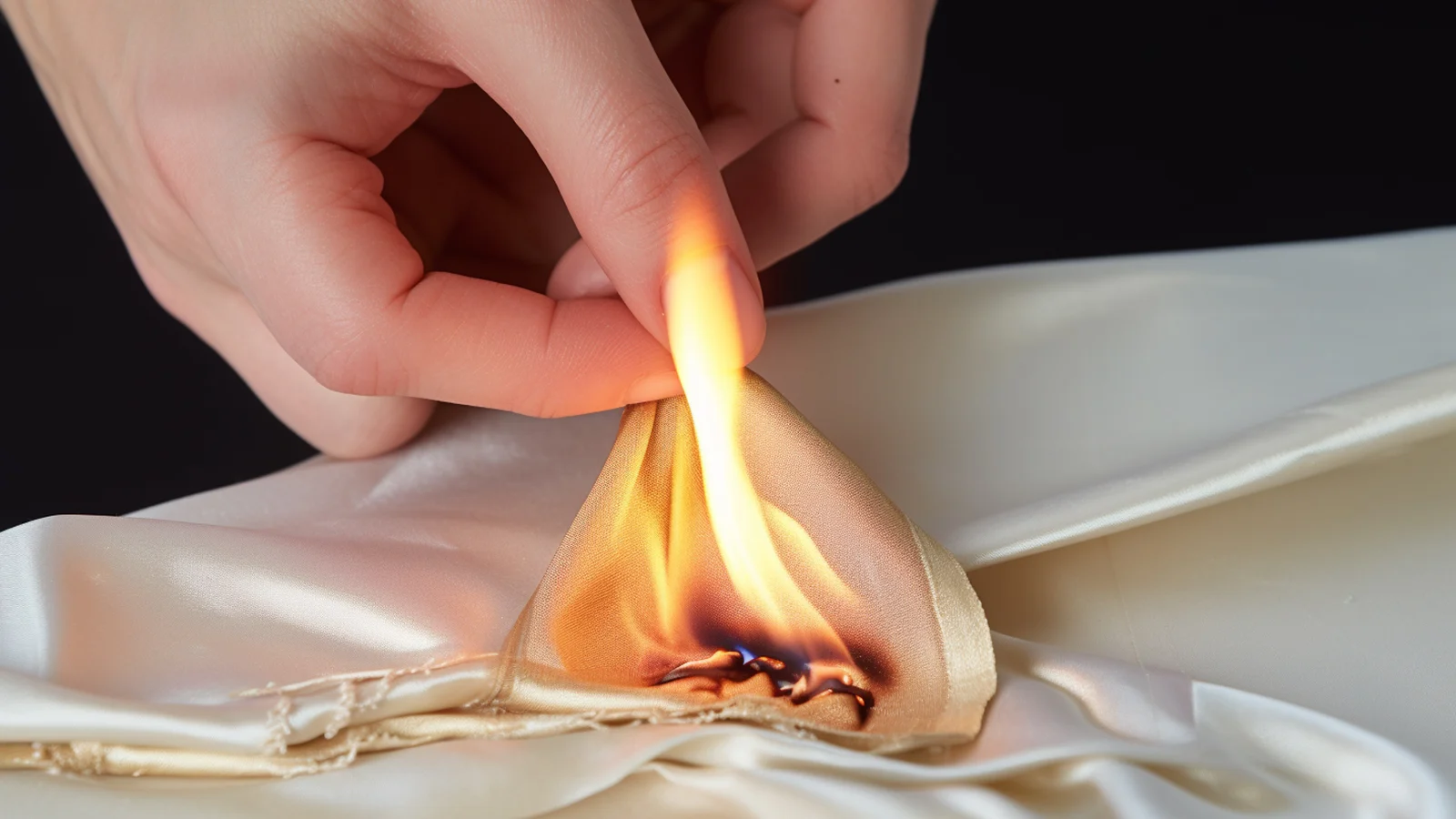 A person is burning a piece of fabric.