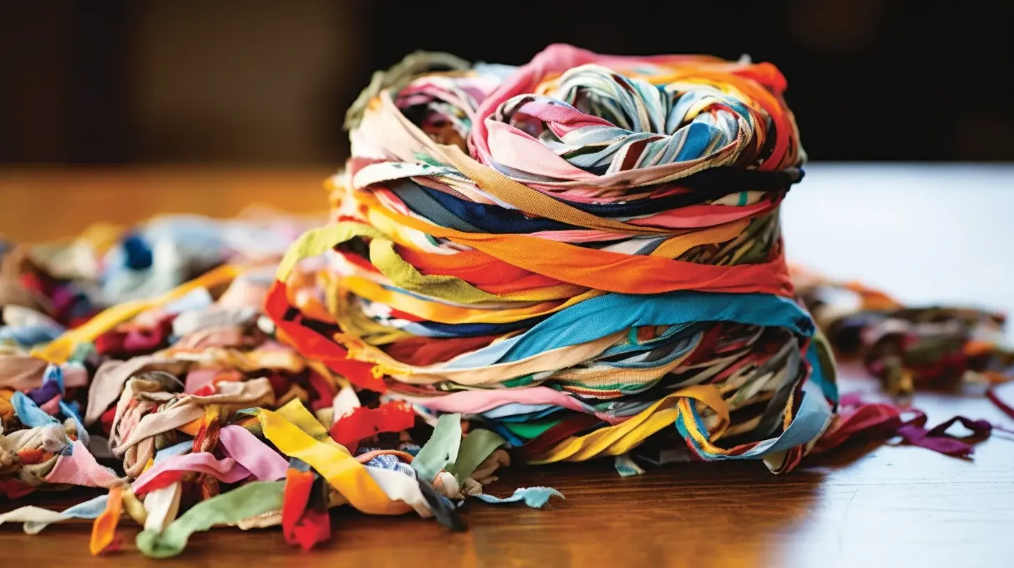 An Easy DIY project using a pile of colorful ribbons on a wooden table.