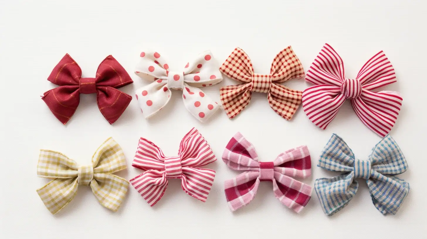 Easy DIY fabric scrap projects featuring a group of colorful bows on a white surface.