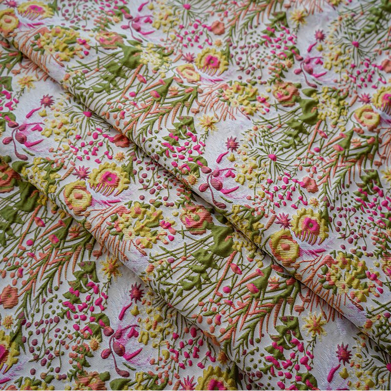 FLORAL RETRO BROCADE FABRIC BY THE YARD