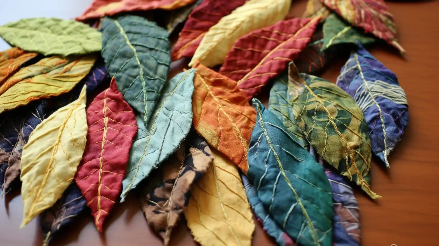 An assortment of colorful leaves creatively arranged on a table.