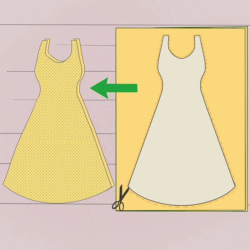 Use a dress pattern to cut out two dress fabric pieces.