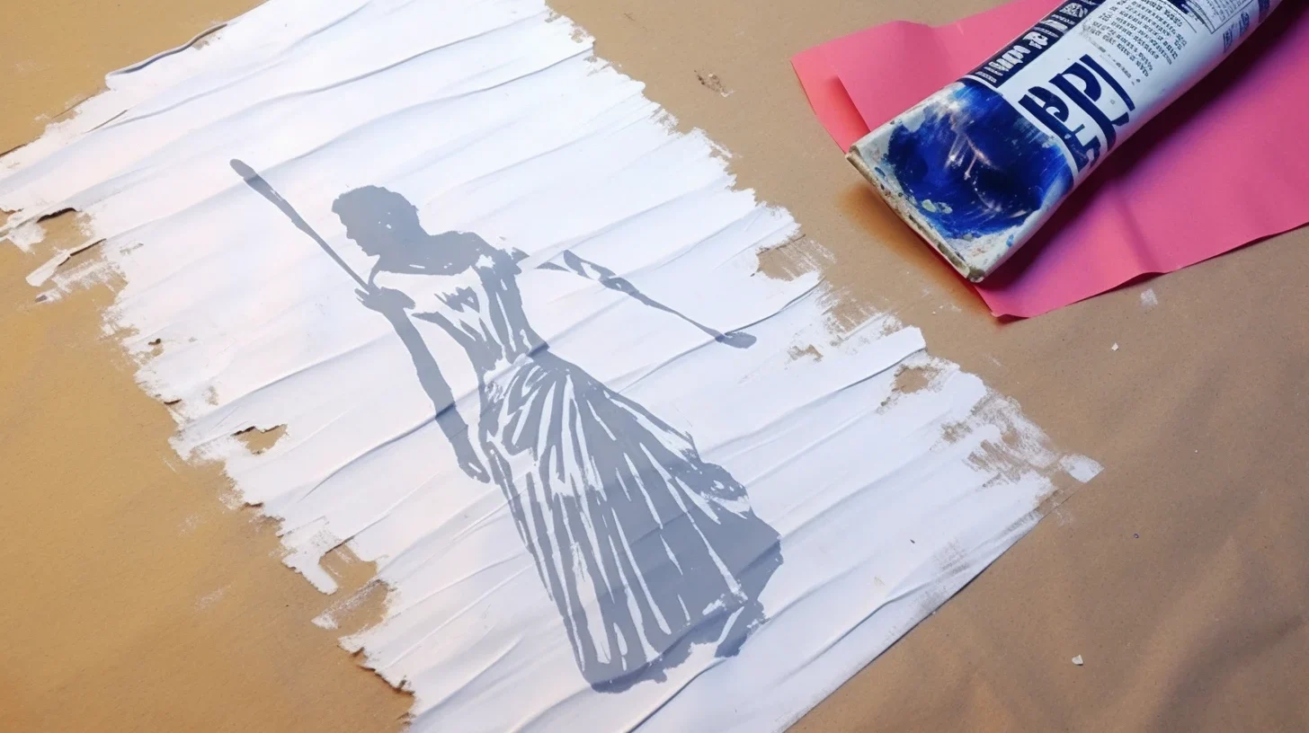 An image of a woman in a dress is on a piece of paper.