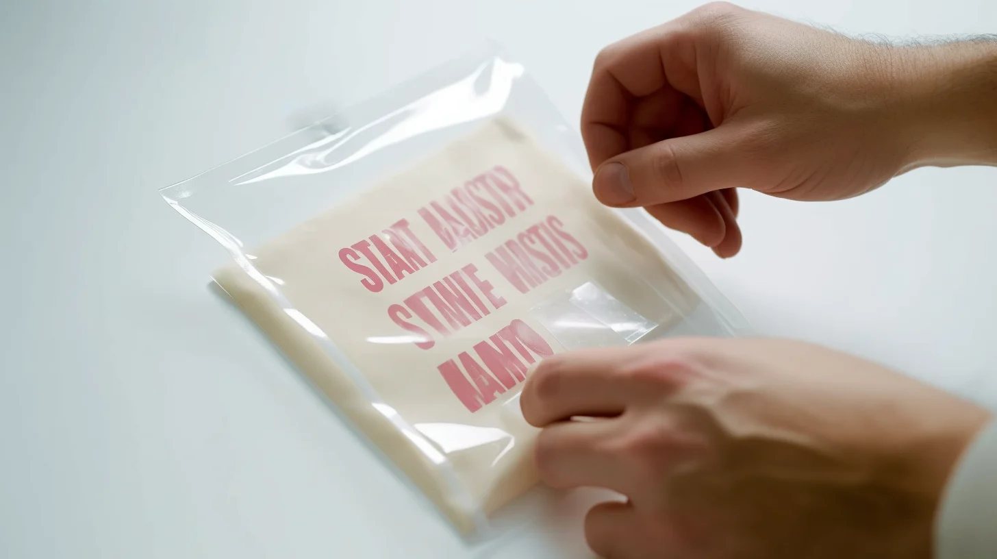 A person is putting a piece of paper in a plastic bag.