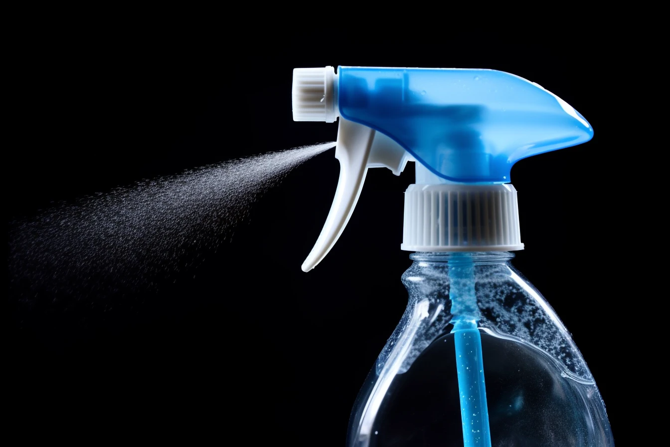 A blue spray bottle on a black background ideal to make pants waist bigger without sewing
