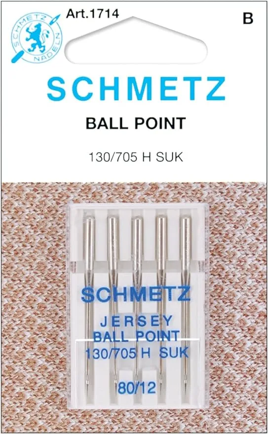 Schmetz ball point needles designed to sew stretch fabric.